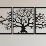 Hayat Ağacı Metal Duvar Dekorasyonu 3D Metal Heykel Ev Ofis Yatak Odası Oturma Odası Dış Mekan Dekorasyonu için Büyük 3'lü Set Siyah (144x60 cm)