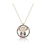 Hayat Ağacı Sevgili Aşk Kolye Renkli Taşlı Rose Gold Kaplama 925 Ayar Gümüş Uvps100509