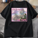 Hayat Çorba Ben Çatal T Shirt Erkekler Kadınlar Için Komik Kedi Baskılı T-Shirt Çirkin Aptal 2945 - Siyah