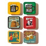Hayat Poster Retro Bira Vintage 6lı Ahşap Bardak Altlığı Seti