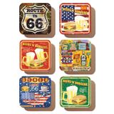 Hayat Poster Route 66 Lokanta Bira Hamburger Temalı Retro 6lı Ahşap Bardak Altlığı Seti