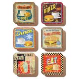 Hayat Poster Route 66 Lokanta Kahve Hamburger Temalı Retro 6lı Ahşap Bardak Altlığı Seti