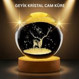 Hayat Store LED Işıklı Geyikli Kristal Küre Ahşap Standlı Modern Dekor Lamba - Lisinya