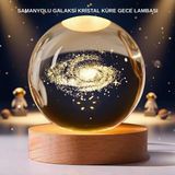 Hayat Store Samanyolu Desenli Kristal Küre Ahşap Standlı Gün Işığı LED Masa Lambası - Lisinya