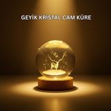 Hayat Store USB Bağlantılı Geyik Temalı Kristal Küre Premium Masa Gece Lambası - Lisinya