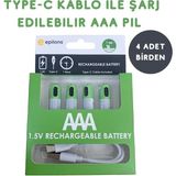 Hayat Store USB Type-C ile Şarjolabilen 4 Adet Aaa 1.5V Lityum Şarjlı Kalem Pil 750 Mah Uzun Ömürlü ( Lisinya )
