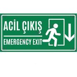 Hayg Equipment Acil Durum Çıkış Levhası Aşağı Yön – Emergency Exit Kapı Yön Işareti - 15x30 cm - Dekota