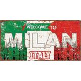 Hayg Equipment Milano Duomo Silüetli Retro Metal Duvar Panosu – Welcome To Milan Yazılı Uv Baskı Alüminyum Levha - 15x30 cm
