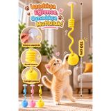 HAYHAYPETSHOP Kedi Oyuncağı Tavana Yapışan 150 cm Esnek Yaylı Ponpon Top Kedi Oyun Oyuncağı Çıngıraklı İnteraktif Oyuncak