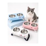 HAYHAYPETSHOP Yükseltilmiş Çiftli Kedi ve Küçük Irk Köpek Mama Su Kabı | Paslanmaz Çelik İkili Mama Kabı | Eğimli Beslenme Kabı