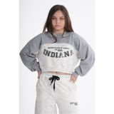 Haykids Kız Çocuk / Genç Kız Baskılı Gri Melanj Crop Sweatshirt ve Bol Paça Eşofman Altı Ikili Takım Beyaz-12 Yaş - 0-Gri