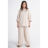 Haykids Kız Çocuk Renkli Oysho Kumaş Rahat Kesim Ev Takımı – Oversize T-Shirt ve Geniş Paça Pantolon Seti | Konforlu Lounge Giyimi - 12 Yaş - Bej