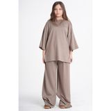 Haykids Kız Çocuk Renkli Oysho Kumaş Rahat Kesim Ev Takımı – Oversize T-Shirt ve Geniş Paça Pantolon Seti | Konforlu Lounge Giyimi - 12 Yaş - Kahverengi