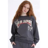Haykids Kız Çocuk Yazı Baskılı Oversize Bol Paça Alt Üst Eşofman Takımı 6-7-8-9-10 Yaş - Füme - 11 Yaş