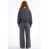 Haykids Kız Çocuk Yazı Baskılı Oversize Bol Paça Alt Üst Eşofman Takımı 6-7-8-9-10 Yaş - Füme - 8 Yaş