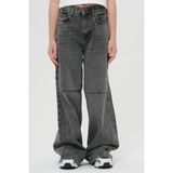 Haykids Unisex Koyu Gri Geniş Paça Dikiş Detaylı Jean Bol Kesim Alt Giyim Kot Pantolon - Siyah - 7 - 8 Yaş