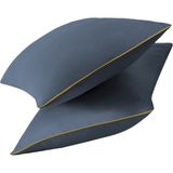 Hayra Bal Rengi Biyeli Indigo Pamuk Saten 2'li Yastık Kılıfı Seti 50 x 70 cm - Standart