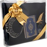 Hayrat Neşriyat Kadife Seccade (120X80) + Tesbih + Zikirmatik + Ayraç + Çanta Boy Kuran Hediye Seti (Lacivert)