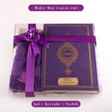 Hayrat Neşriyat Şal + Seccade + Tesbih + Kuran Hediye Seti (Hafız Boy, Termo Deri, Mor)