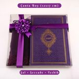 Hayrat Neşriyat Şal + Tesbih + Kuran Hediye Seti (Çanta Boy, Termo Deri, Mor)