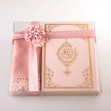 Hayrat Neşriyat Şal + Tesbih + Kuran Hediye Seti (Orta Boy, Standart Cilt, Pembe)
