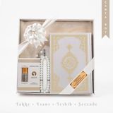 Hayrat Neşriyat Takke + Esans + Tesbih + Seccade + Kuran Hediye Seti (Çanta Boy, Beyaz)