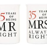 Haysoms Fildişi 35. Yıl Dönümü Mr Right & Mrs Always Right Seramik Kupalar Hediye Seti Düşünceli ve Benzersiz Hediye Fikri Bulaşık Makinesi ve Mikrodalgada Kullanılabilir