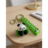 Hayvan Figür 3D Anahtarlık Sevimli Panda Çanta Sırt Çantası Aksesuar | Silikon Wristlet Askı, Altın Rengi Metal Halka, 3D Panda Figürü, Bambu Temalı Tasarım, Çanta ve Sırt Çantası İçin