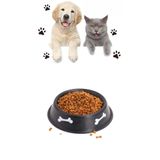 Hayvanlar için Çelik Kaydırmaz Orta Boy Su Mama vb. Kabı Kedi Köpek Su Mama Kabı Kemik Baskılı Siyah (Alt Taban: 18,2 cm)
