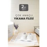 Hayveys 2 Adet Çamaşır Yıkama Filesi Beyaz Fermuarlı Bölmeli Ayakkabı Yıkama Filesi Torba File