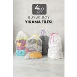 Hayveys 4 Adet Büyük Boy İpli Çamaşır Yıkama Filesi Hijyen Kıyafet File Torba
