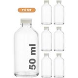 Hayveys 7 Adet 50 ml Shot Ginger Şişe Cam Mini Plastik Kapaklı Kavanoz Kışlık Karışım Iksir Şişesi