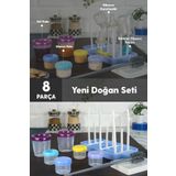 Hayveys home 8 Parça Süt,Mama Saklama Kabı Biberon Kurutucu Ve Şişe,Biberon Temizleme Fırçası Yeni Doğan Erkek Be