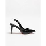 Hayy Shoes Agena – Siyah Rugan Stiletto Deri Astarlı Arkası Açık Tokalı Topuklu Ayakkabı