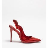 Hayy Shoes Arcturus – Kırmızı Aynalı Rugan Stiletto Deri Astarlı Arkası Açık Love Topuklu Ayakkabı - Kırmızı Topuklu Ayakkabı