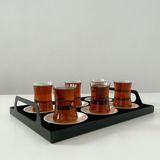 Hayyral Erfum Kulplu Metal Tepsi Dekoratif Tepsi Çay Kahve Tepsi Günlük Tepsi - 25X35X6 cm - Siyah