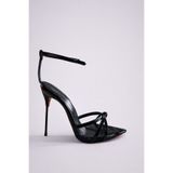 HAYYSHOES AURA SİYAH RUGAN ÇELİK TOPUK HAKİKİ DERİ ASTARLI BANTLI KADIN YÜKSEK TOPUKLU SANDALET 1 CM GİZLİ PLATFORM 13 CM TOPUK