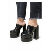 HAYYSHOES Lunaris Pliseli Kırmızı Rugan 6 Cm Çift Platform Kadın Yüksek Kalın Topuklu Sandalet 16 Cm