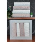 Hazal%100 Pamuklu Kutulu 4'lü Banyo Havlu Seti Hamam Takımı 50x90-90x150 Bej-Krem - 00081