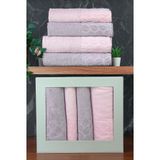 Hazal%100 Pamuklu Kutulu 4'lü Banyo Havlu Seti Hamam Takımı 50x90-90x150 Gri-Pudra - 00081