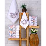 Hazangülü Collection Buldan Üretimi Çeyizlik Nakışlı Damla Kadife 6'lı El/yüz Havlusu I 50X90 - 50 x 90 cm - Beyaz