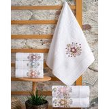Hazangülü Collection Buldan Üretimi Çeyizlik Nakışlı Ela Kadife 6'lı Mutfak Havlusu I 30X50 - 30 x 50 cm - Beyaz