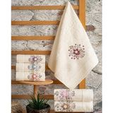 Hazangülü Collection Buldan Üretimi Çeyizlik Nakışlı Ela Kadife Krem 6’lı Mutfak Havlusu | 30X50 - 30 x 50 cm