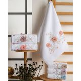 Hazangülü Collection Buldan Üretimi Çeyizlik Nakışlı Lina Kadife 6'lı El/yüz Havlusu I 50X90 - 50 x 90 cm - Beyaz