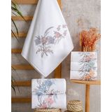 Hazangülü Collection Buldan Üretimi Çeyizlik Nakışlı Zümra Kadife 6'lı Mutfak Havlusu I 30X50 - 30 x 50 cm - Beyaz