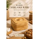 HAZARPAZAR Kapaklı Kare Bambu Çerezlik Seti - Kahve Yanı Sunum Kasesi Sunumluk Kahvaltılık Bambu Kase 1 ADET