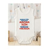 HAZDEN Babam İçin Dünyayı Amcam İçin Babamı Yakarım Yazılı Bebek Zıbın Kolsuz - %100 Pamuklu Esprili Bebek Body - Hediye Bebek Kıyafeti
