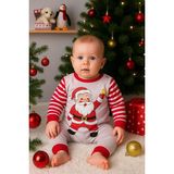 Hazego Noel Baba Detaylı Bebek Tulum % 100 Pamuk - Kırmızı - 6 - 9 Ay