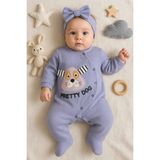 Hazego Pretty Dog Nakışlı Bandanalı % 100 Pamuk Kız Bebek Tulumu - Lila