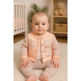 Hazego Stay Little Puan Desenli 3'lü Hırkalı Kız Bebek Takım - Somon
